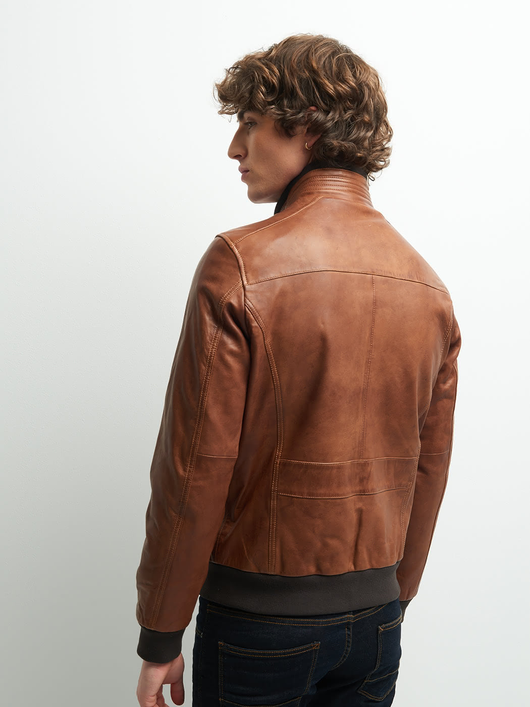 Blouson en cuir col montant