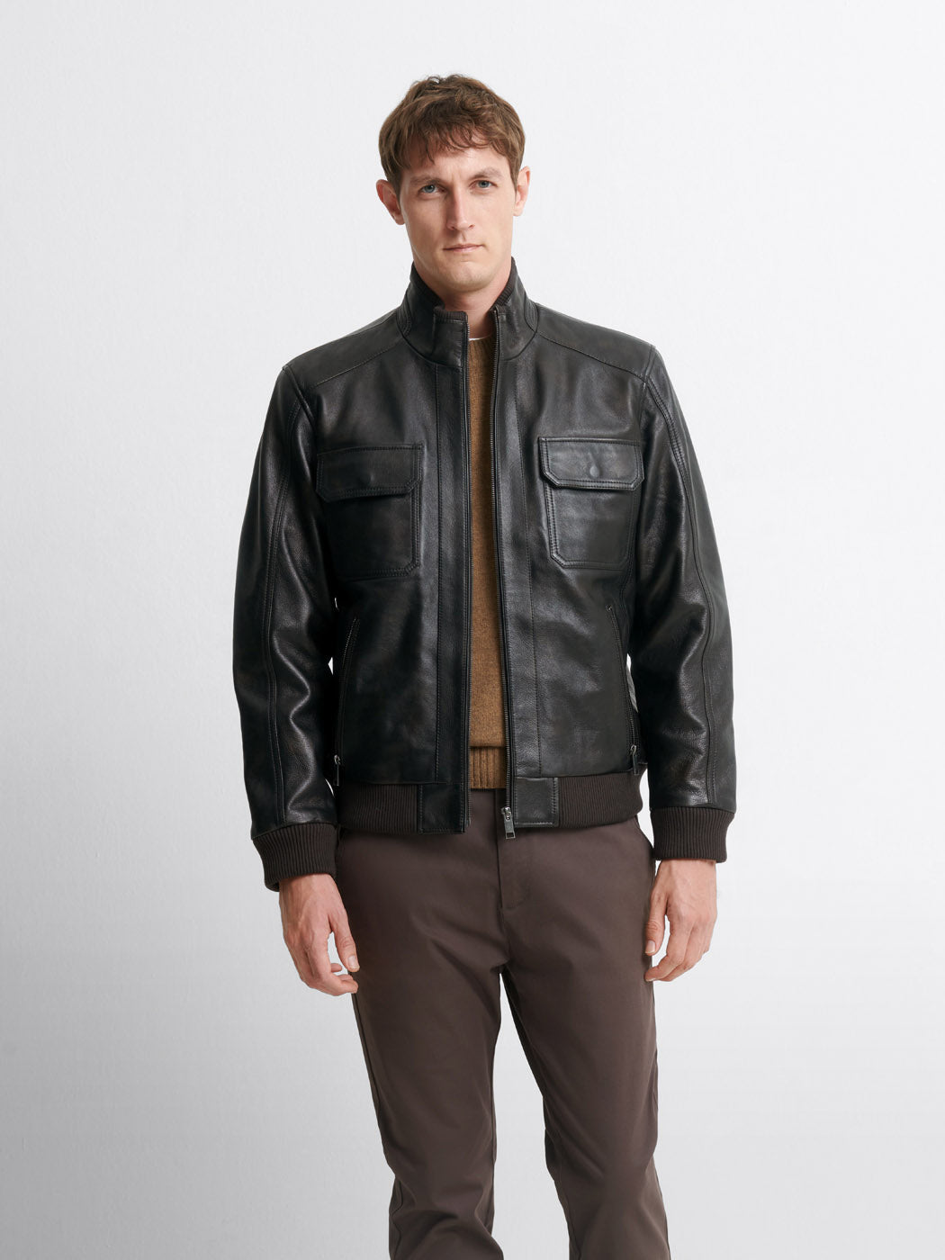 Blouson en cuir col montant