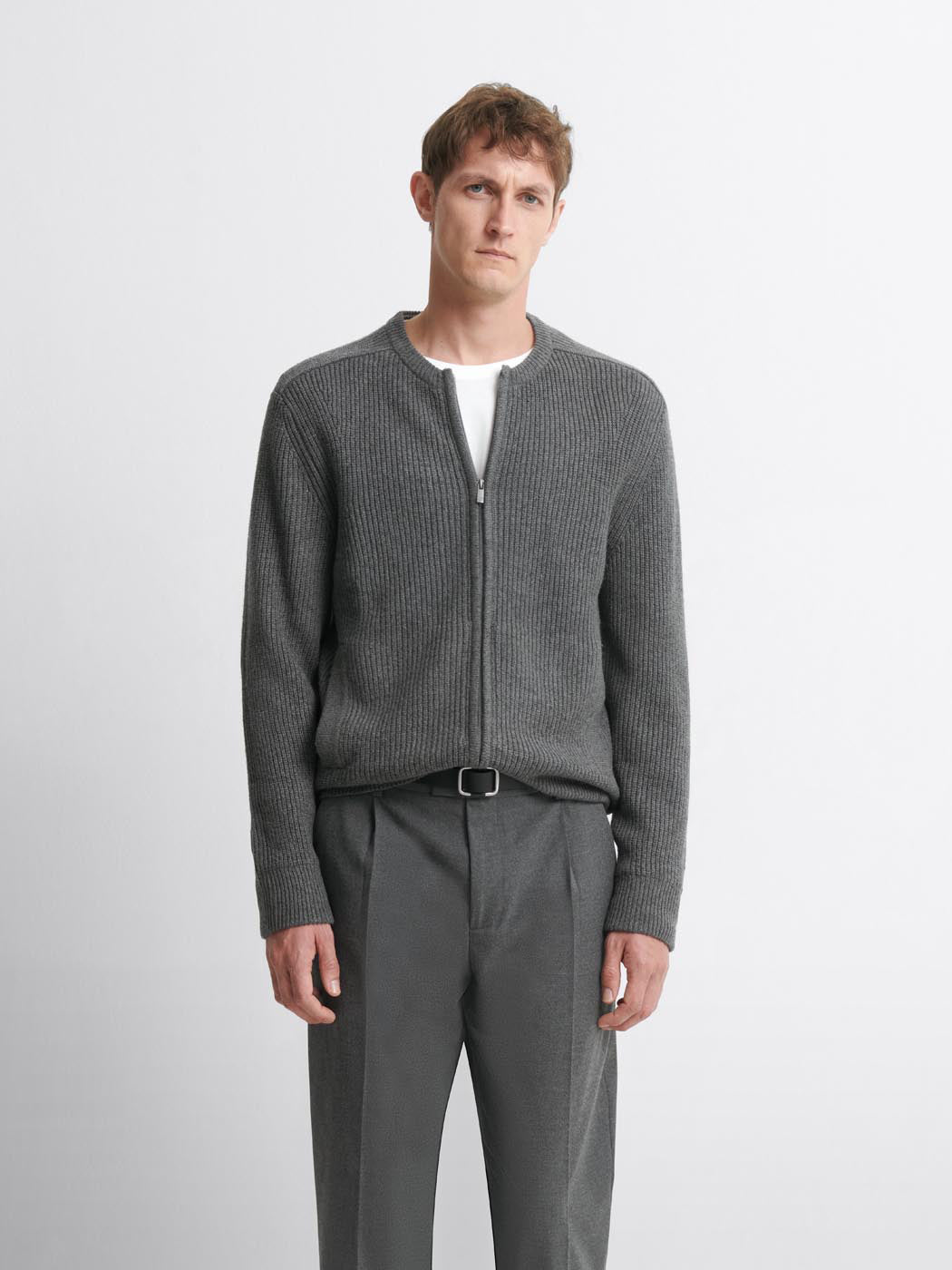 Cardigan col rond zippé en maille perlée